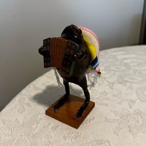 Vintage Taxidermy Frog Figurine with Accordion Sombrero‎